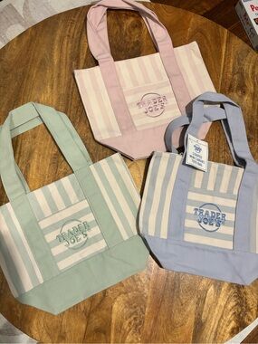 NWT Trader Joe’s Pastel Stripe Canvas Tote - Blush, Mint & Baby Blue! 3 Total